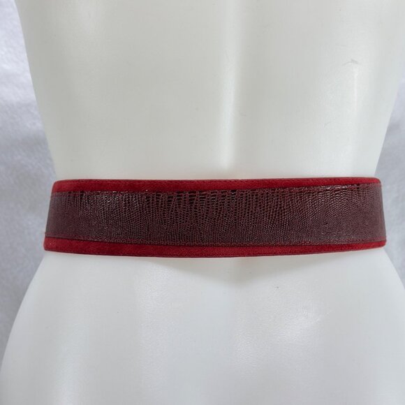 Vintage Milor Red Leather Snake Embossed Belt With Leather Covered  Gild-Tine  B - Picture 4 of 12